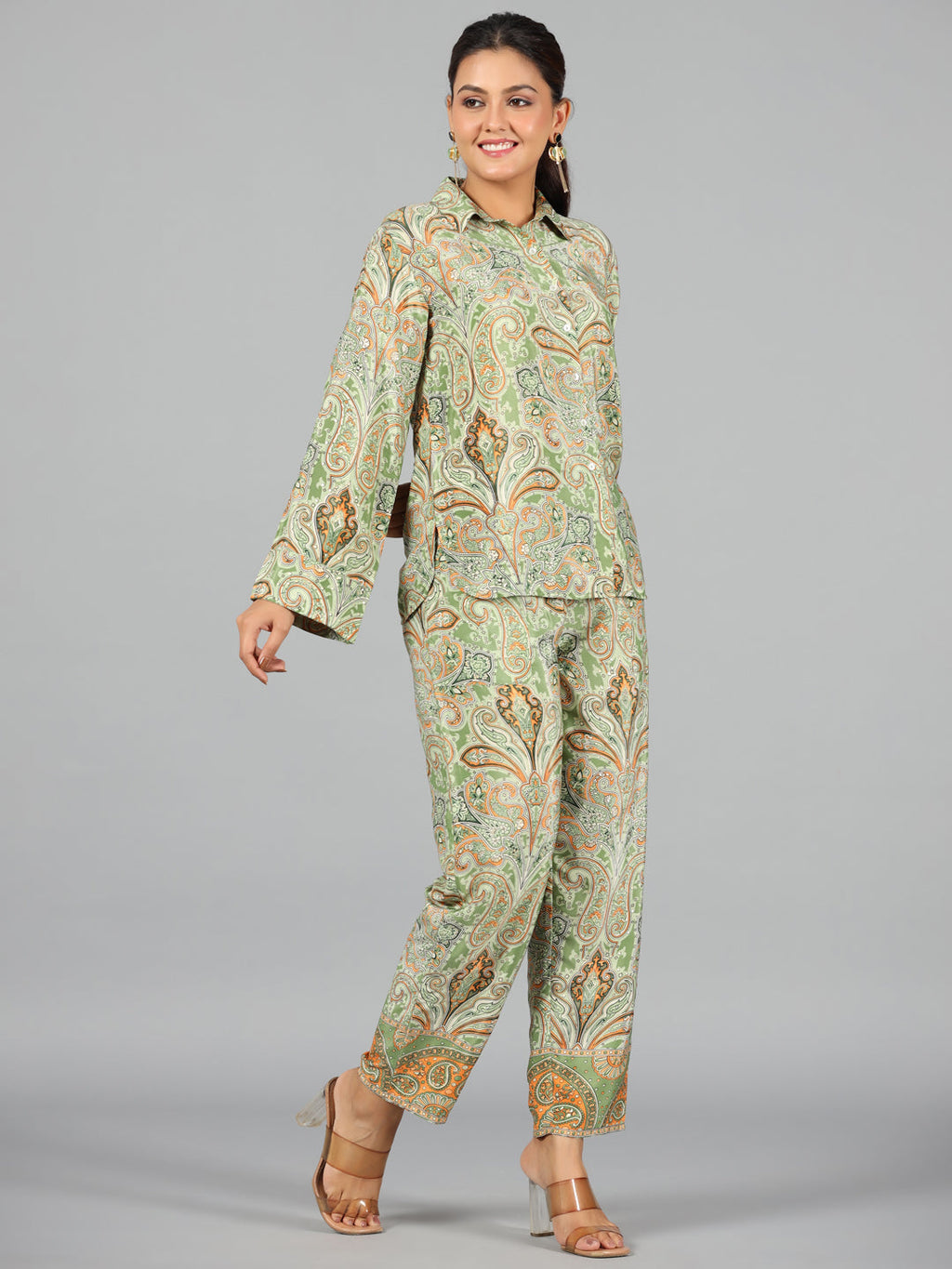 Juniper Women Green Kasturi Silk Printed Co-Ord Set