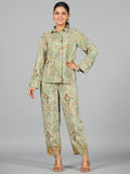 Juniper Women Green Kasturi Silk Printed Co-Ord Set