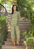 Juniper Green Floral Printed Kasturi Top & Palazzo With Buttons - Distacart