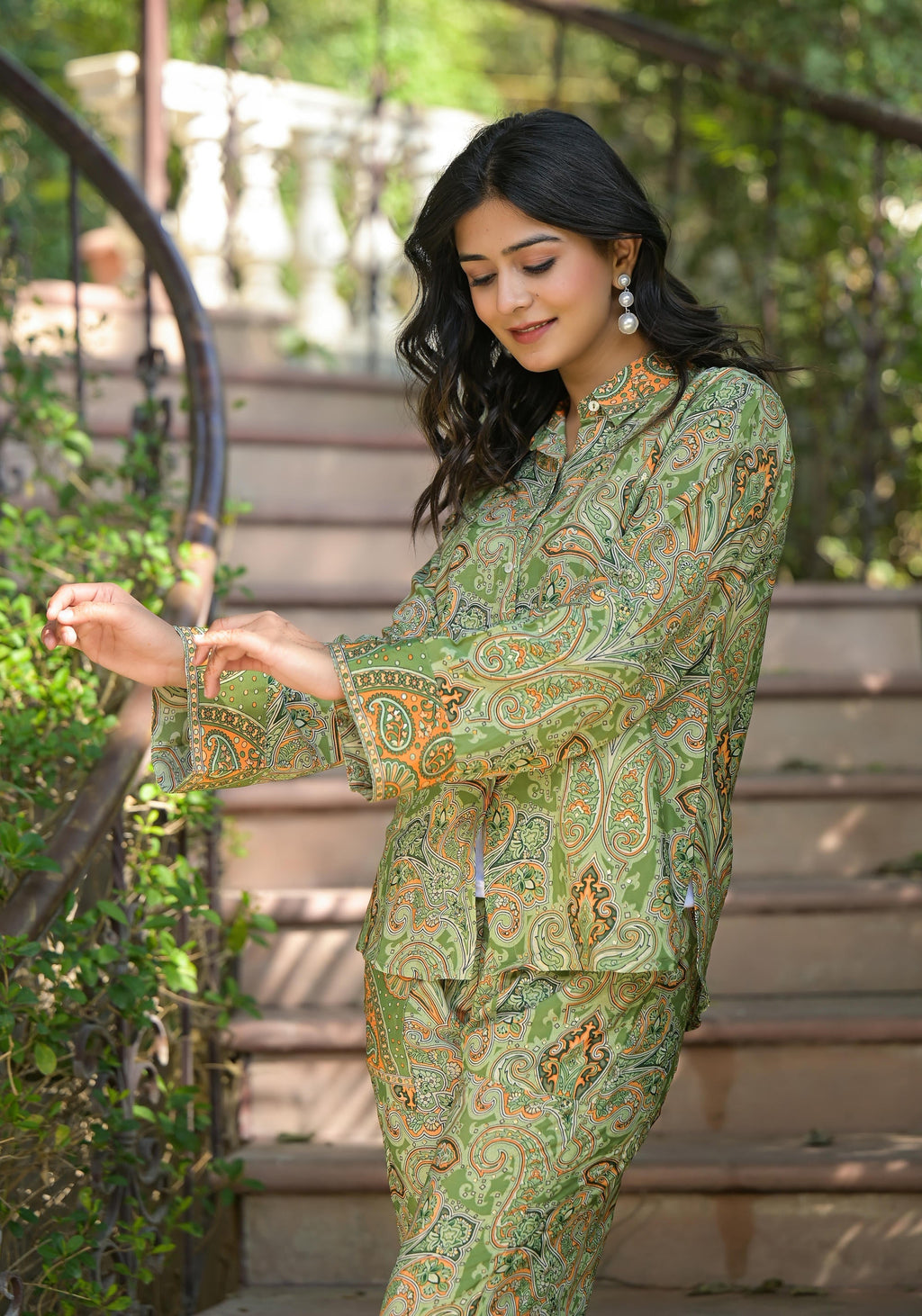Juniper Green Floral Printed Kasturi Top & Palazzo With Buttons - Distacart