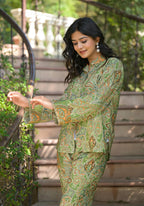 Juniper Green Floral Printed Kasturi Top & Palazzo With Buttons - Distacart
