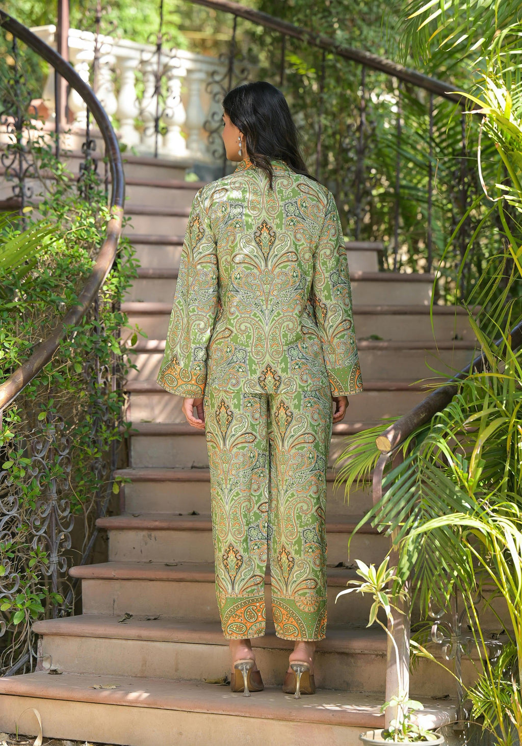 Juniper Green Floral Printed Kasturi Top & Palazzo With Buttons - Distacart