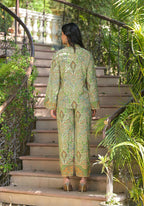 Juniper Green Floral Printed Kasturi Top & Palazzo With Buttons - Distacart