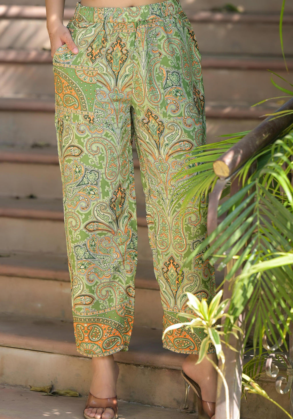 Juniper Green Floral Printed Kasturi Top & Palazzo With Buttons - Distacart
