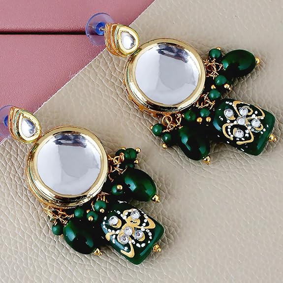 Tehzeeb Creations Back Meenakari Gold-Polished Earring Jewellery Set Uncut Kundan Big Faux Kundan Dibbi Kundan Choker Necklace Set