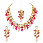 Tehzeeb Creations Back Meenakari Gold-Polished Square Shape Tika Earring Jewellery Set Uncut Kundan Big Faux Kundan Dibbi Kundan Choker Necklace Set