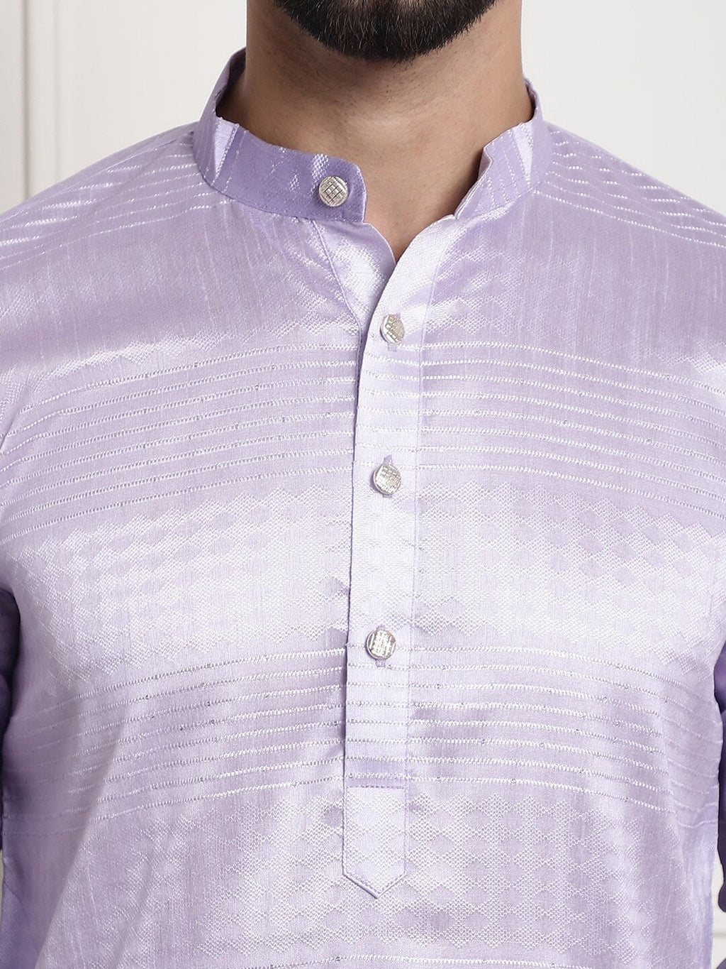 Sojanya Woven Design Mandarin Collar Silk Cotton Kurta
