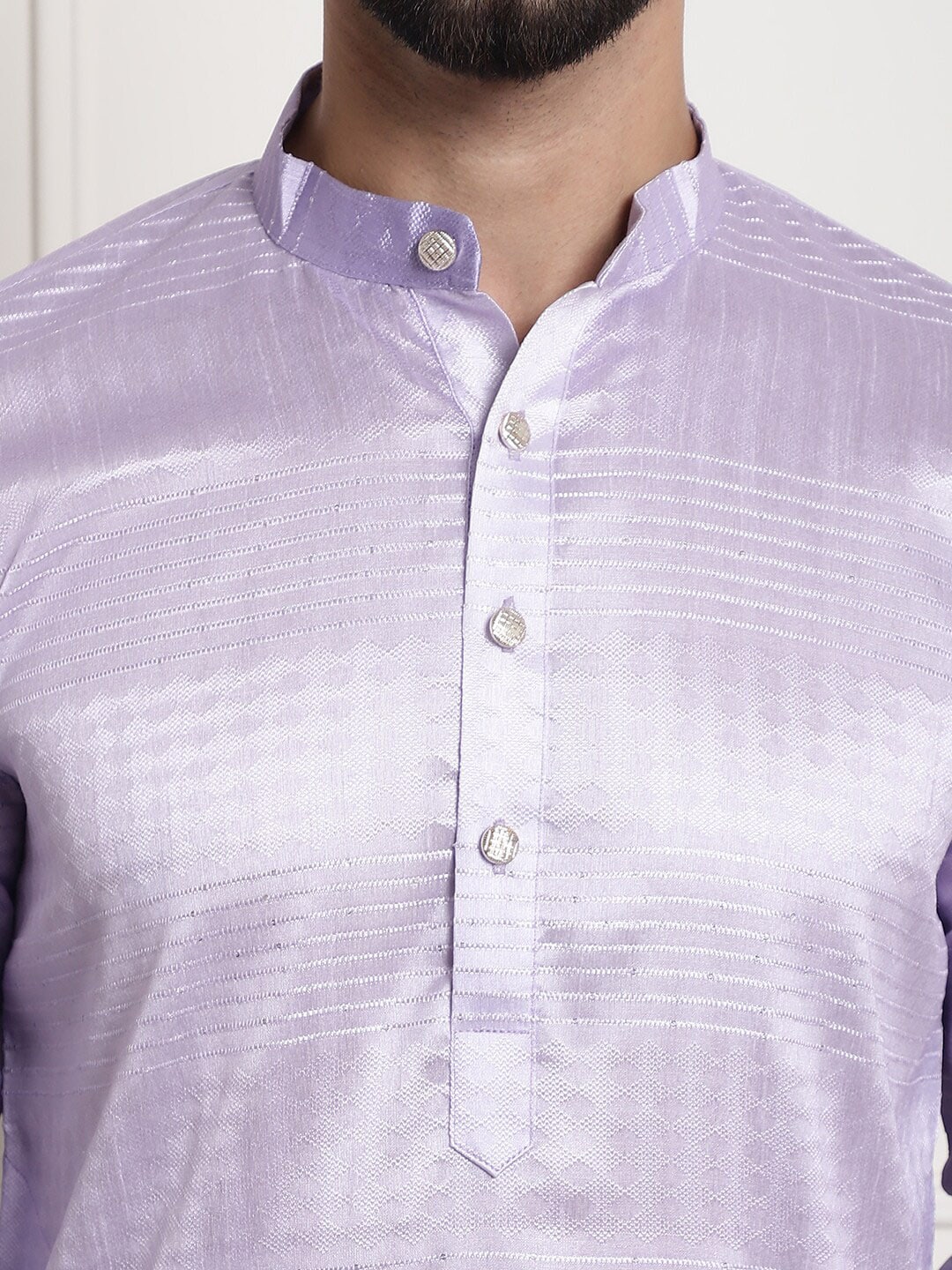 Sojanya Woven Design Mandarin Collar Silk Cotton Kurta