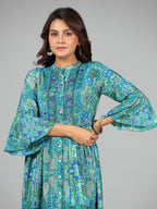 Juniper Women Blue Kasturi Silk Printed Tiered Maxi Dress - Distacart