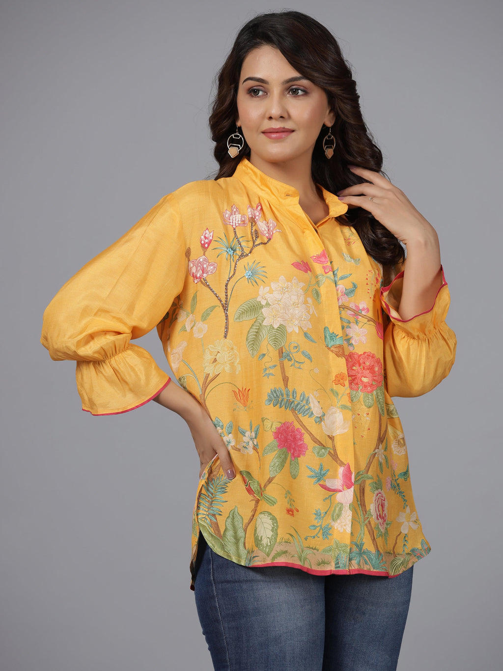 Juniper Women Yellow Muslin Printed Tunic