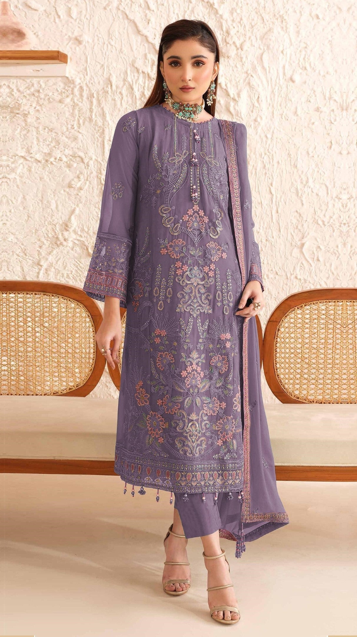 Anaita Purple Fox Georgette Suit With Embroidered Sequence Work - Distacart