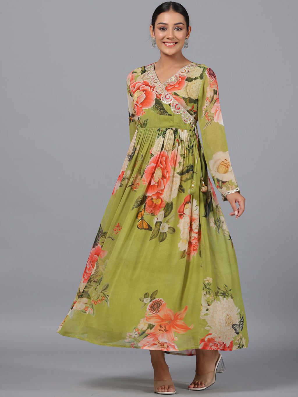 Juniper Women Green Georgette Printed Maxi Dress - Distacart