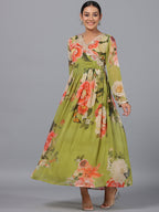 Juniper Women Green Georgette Printed Maxi Dress - Distacart