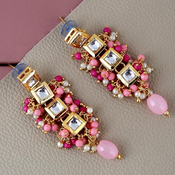 Tehzeeb Creations Back Meenakari Gold-Polished Square Shape Tika Earring Jewellery Set Uncut Kundan Big Faux Kundan Dibbi Kundan Choker Necklace Set