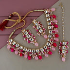 Tehzeeb Creations Back Meenakari Gold-Polished Square Shape Tika Earring Jewellery Set Uncut Kundan Big Faux Kundan Dibbi Kundan Choker Necklace Set