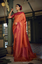 Vardha Sunset Orange Golden Zari Kanjeevaram Silk Saree