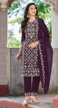 Anaita Purple Chiffon Suit With Embroidered Sequence Work - Distacart