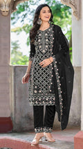 Anaita Black Chiffon Suit With Embroidered Sequence Work - Distacart