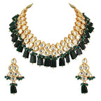 Tehzeeb Creations Back Meenakari Gold-Polished Tika Earring Combo Uncut Big Faux Kundan Choker Necklace set