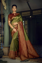 Vardha Emerald Green Golden Zari Kanjeevaram Silk Saree
