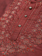 House of Pataudi Men Maroon Floral Yoke Design Jashn Kurta