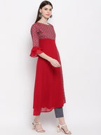 Janasya Maroon & White Yoke Design A-Line Kurta - Distacart