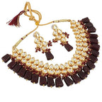 Tehzeeb Creations Back Meenakari Gold-Polished Tika Earring Combo Uncut Big Faux Kundan Choker Necklace set