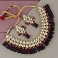 Tehzeeb Creations Back Meenakari Gold-Polished Tika Earring Combo Uncut Big Faux Kundan Choker Necklace set