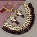 Tehzeeb Creations Back Meenakari Gold-Polished Tika Earring Combo Uncut Big Faux Kundan Choker Necklace set