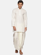 Sethukrishna Men Cream-Coloured Striped Pure Cotton Kurta with Dhoti Pants - Distacart