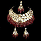 Tehzeeb Creations Meenakari Gold-Polished Maroon color Uncut dibbi Kundan Combo Necklace Set