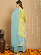 Jyoti Fashion Women's Yellow Chanderi Silk Elegant Jardoshi Kurta with Trouser & Dupatta