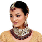 Tehzeeb Creations Meenakari Gold-Polished Maroon color Uncut dibbi Kundan Combo Necklace Set