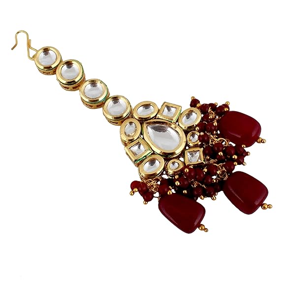 Tehzeeb Creations Meenakari Gold-Polished Maroon color Uncut dibbi Kundan Combo Necklace Set