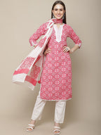 Sangria Women Ethnic Motifs Printed Pure Cotton Kurta with Trousers & With Dupatta