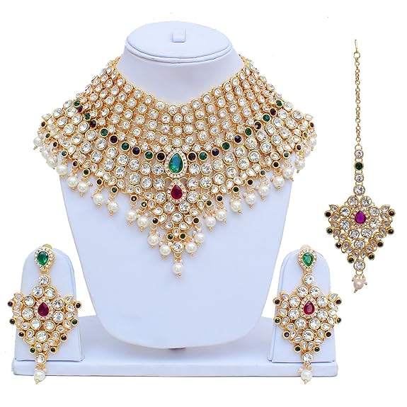 Tehzeeb Creations Semi Bridal Dulhan Dulhan Wedding & Engagement Necklace Set with Mang Tikka for Girls & Women
