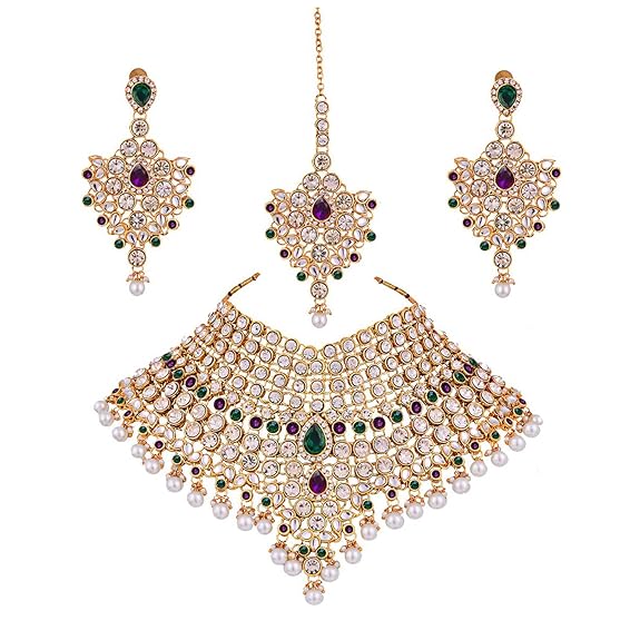 Tehzeeb Creations Semi Bridal Dulhan Dulhan Wedding & Engagement Necklace Set with Mang Tikka for Girls & Women