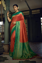 Vardha Crimson Red Golden Zari Kanjeevaram Silk Saree