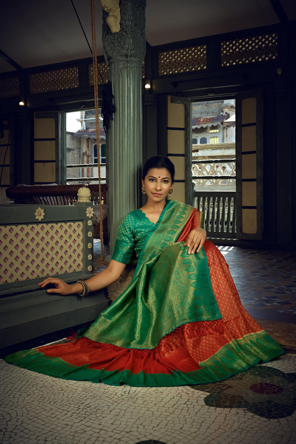 Vardha Crimson Red Golden Zari Kanjeevaram Silk Saree