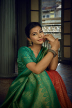 Vardha Crimson Red Golden Zari Kanjeevaram Silk Saree