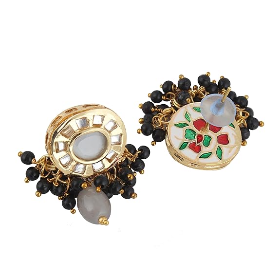 Tehzeeb Creations Meenakari Gold-Polished Earring Combo Uncut Big Faux Kundan Choker Necklace set