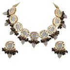 Tehzeeb Creations Meenakari Gold-Polished Earring Combo Uncut Big Faux Kundan Choker Necklace set