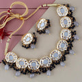 Tehzeeb Creations Meenakari Gold-Polished Earring Combo Uncut Big Faux Kundan Choker Necklace set