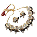 Tehzeeb Creations Meenakari Gold-Polished Earring Combo Uncut Big Faux Kundan Choker Necklace set