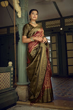 Vardha Wine Golden Zari Kanjeevaram Silk Saree