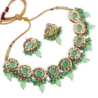 Tehzeeb Creations Meenakari Gold-Polished Earring Combo Uncut Big Faux Kundan Choker Necklace set