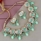 Tehzeeb Creations Meenakari Gold-Polished Earring Combo Uncut Big Faux Kundan Choker Necklace set