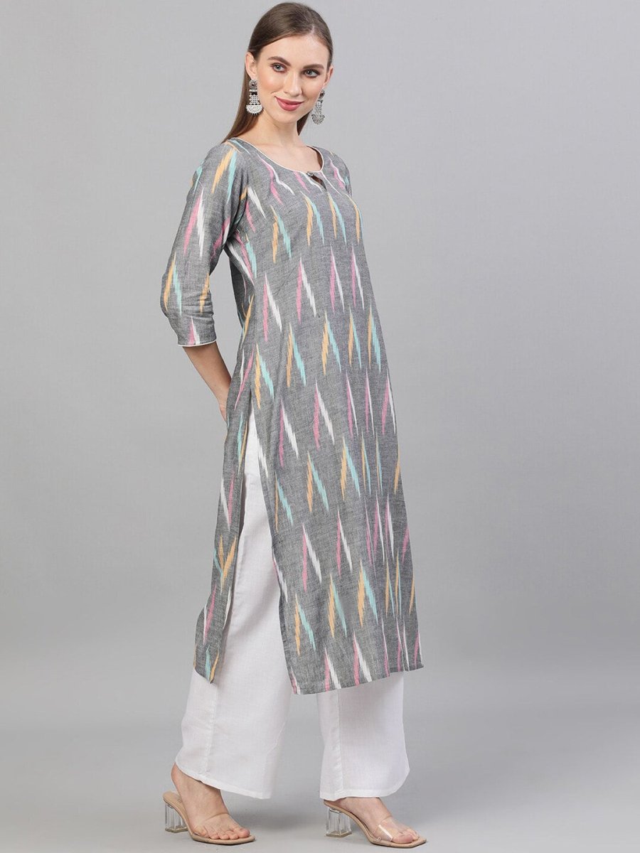 Aks Abstract Printed Pure Cotton Kurta with Palazzos & With Dupatta