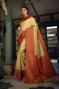 Vardha Cream White Golden Zari Kanjeevaram Silk Saree