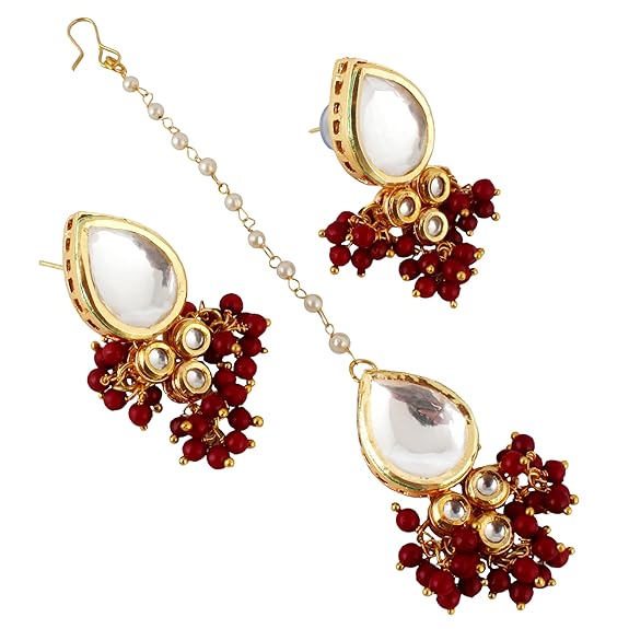Tehzeeb Creations Back Meenakari Gold-Polished Tika Earring Combo Uncut Big Faux Kundan Choker Necklace set